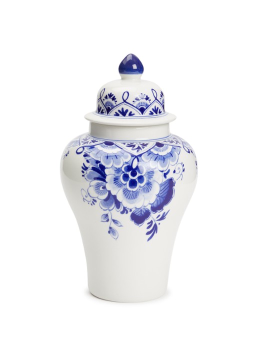 Heinen Delfts Blauw Dekselpul vaas 20 cm