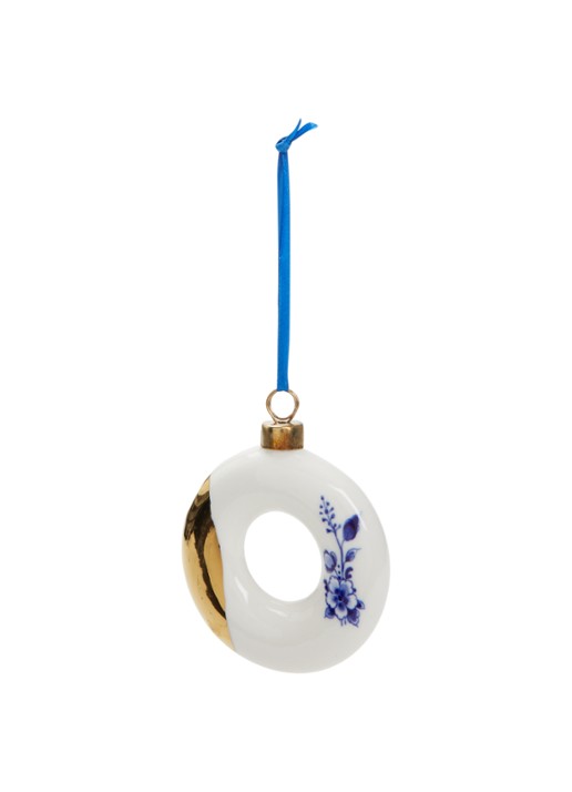Heinen Delfts Blauw Donut kersthanger 8 cm