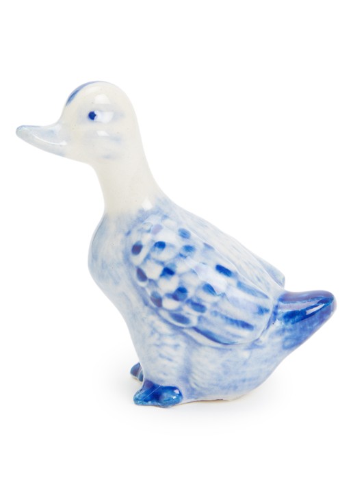 Heinen Delfts Blauw Eend ornament 5,5 cm - voorkant blauw