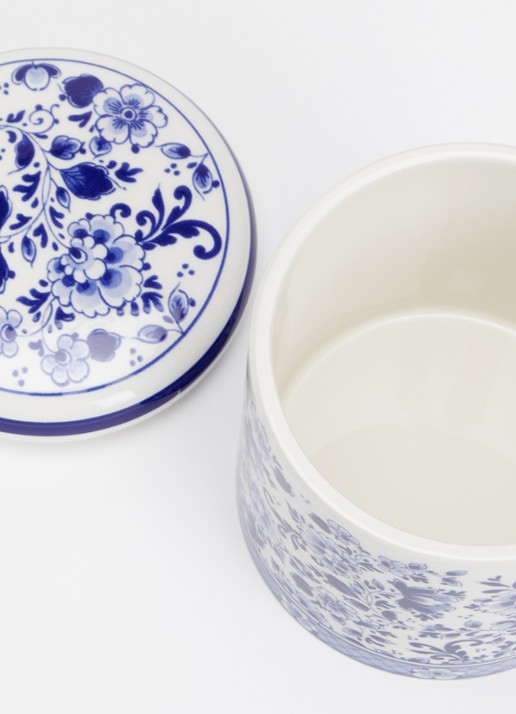 Heinen Delfts Blauw Flowers voorraadpot - voorkant 2 blauw