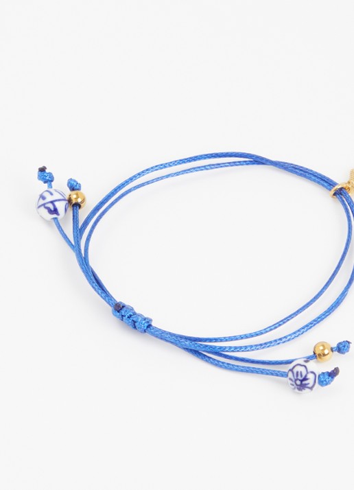 Heinen Delfts Blauw Grachtenpand armband met hanger - voorkant 2 blauw