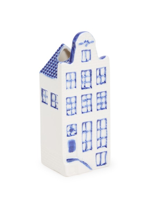 Heinen Delfts Blauw Huisje 2 Klokgevel vaas 15 cm