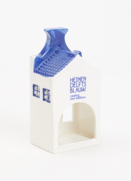 Heinen Delfts Blauw Huisje Halsgevel waxinelichthouder - voorkant 2 royalblauw
