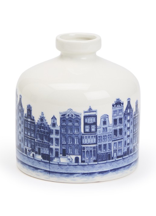 Heinen Delfts Blauw Huisjes vaas 12,5 cm