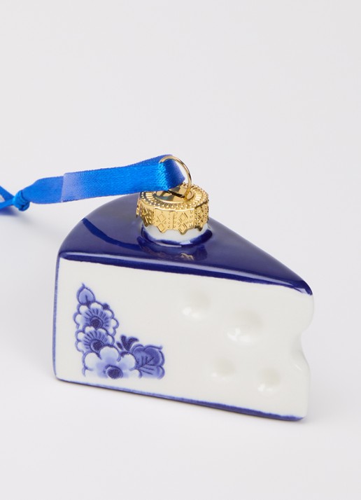 Heinen Delfts Blauw Kaas kersthanger 4 cm - detail gebroken wit
