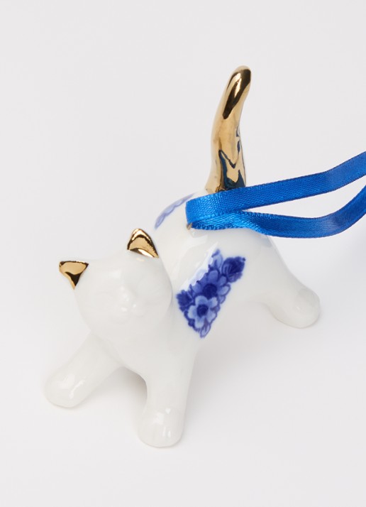Heinen Delfts Blauw Kat kersthanger 7 cm - detail 2 multicolor