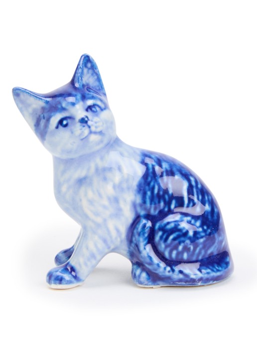 Heinen Delfts Blauw Kat ornament 5,5 cm