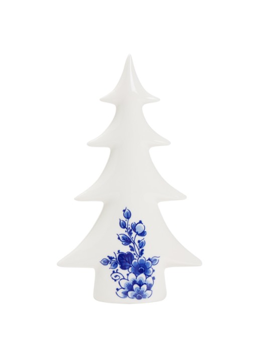 Heinen Delfts Blauw Kerstboom medium kerstornament 21,5 cm - voorkant gebroken wit