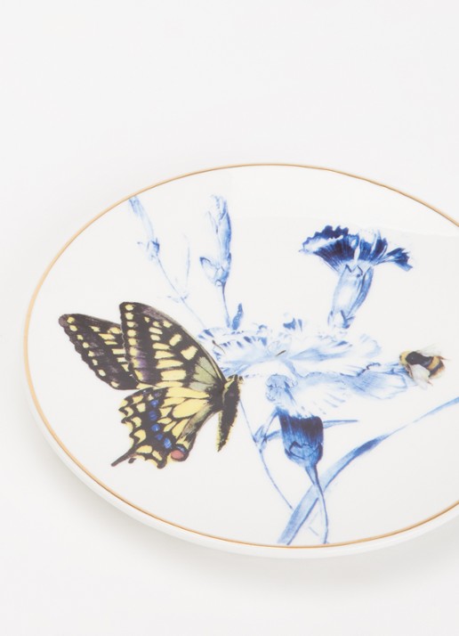 Heinen Delfts Blauw Koninginnenpage wandbord 15,5 cm - detail multicolor