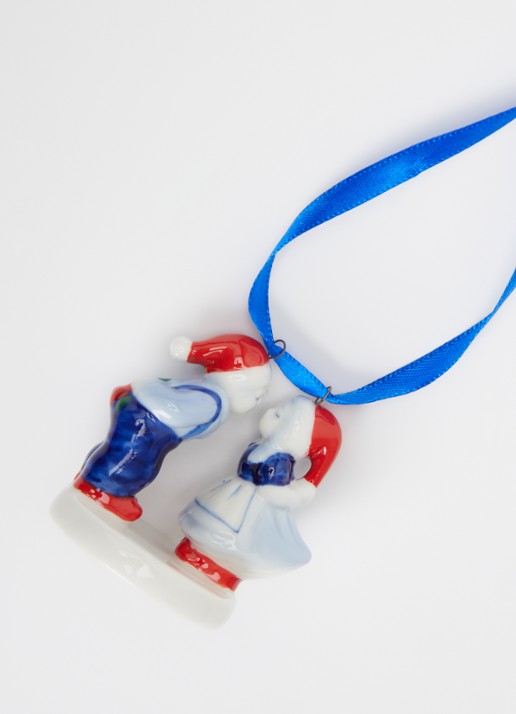 Heinen Delfts Blauw Kuspaar kersthanger 6 cm - detail 2 gebroken wit
