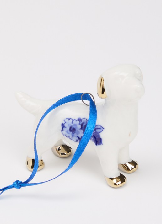 Heinen Delfts Blauw Labrador kersthanger 6 cm - detail 2 gebroken wit