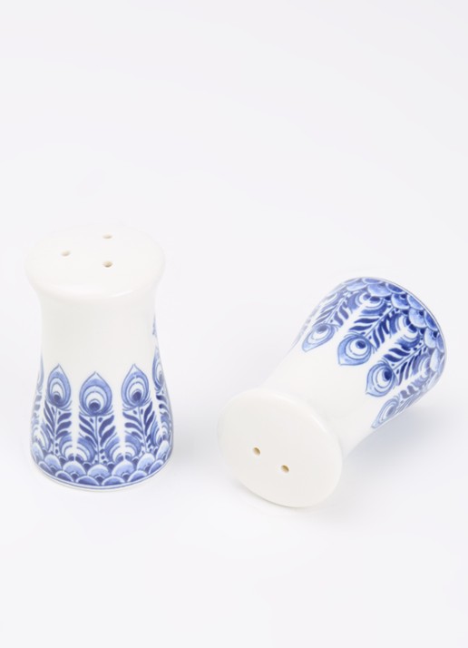 Heinen Delfts Blauw Paauw Blauw peper- en zoutstel 2-delig - voorkant 2 wit