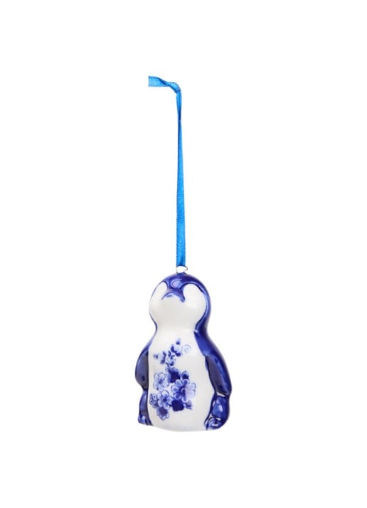 Heinen Delfts Blauw Pinguin kersthanger 8 cm