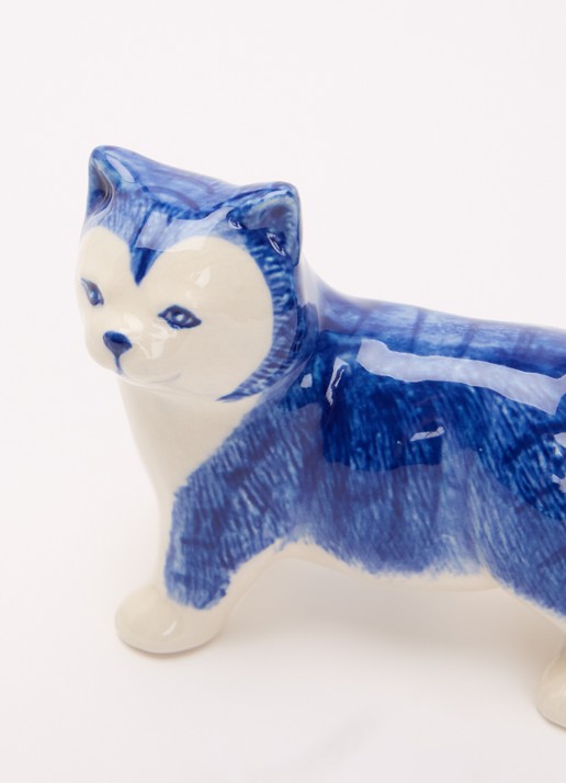 Heinen Delfts Blauw Poes ornament 9 cm - voorkant 2 blauw