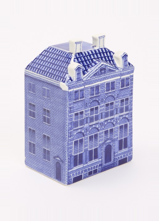 Heinen Delfts Blauw Rembrandthuis ornament 14 cm - voorkant 2 blauw