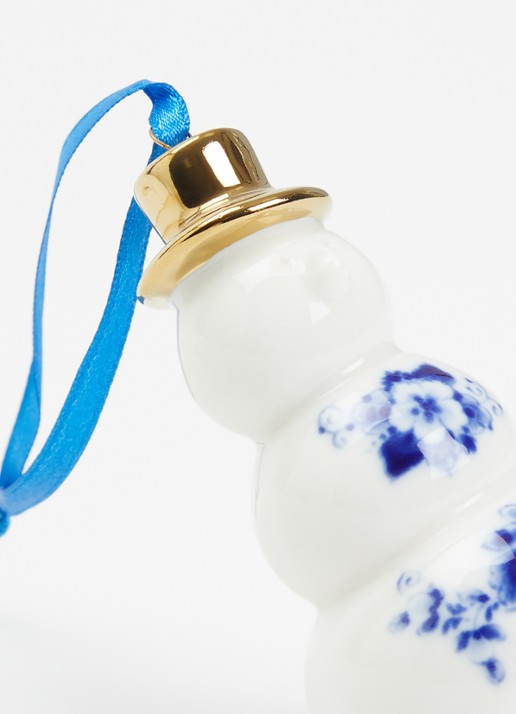 Heinen Delfts Blauw Sneeuwpop kersthanger 8 cm - detail gebroken wit