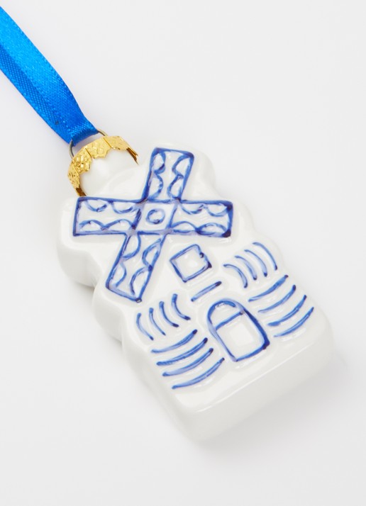 Heinen Delfts Blauw Speculaas kersthanger 5,5 cm - detail 2 gebroken wit