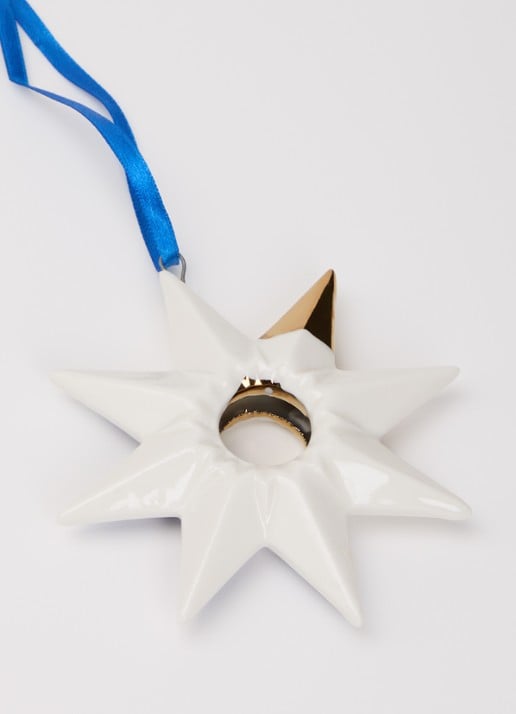 Heinen Delfts Blauw Ster 1 kersthanger 9,5 cm - detail gebroken wit