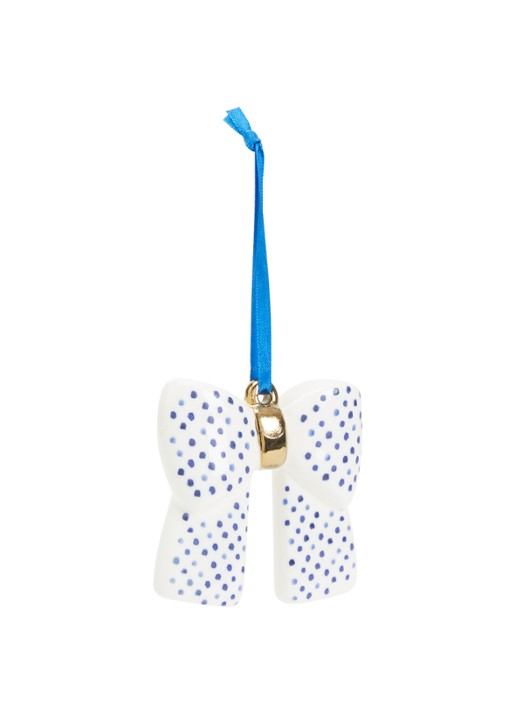 Heinen Delfts Blauw Strik Stippen kersthanger 7,5 cm