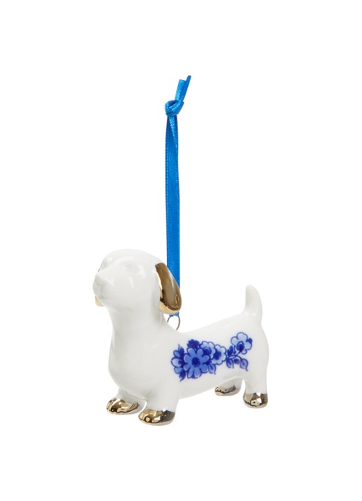 Heinen Delfts Blauw Teckel kersthanger 5,5 cm