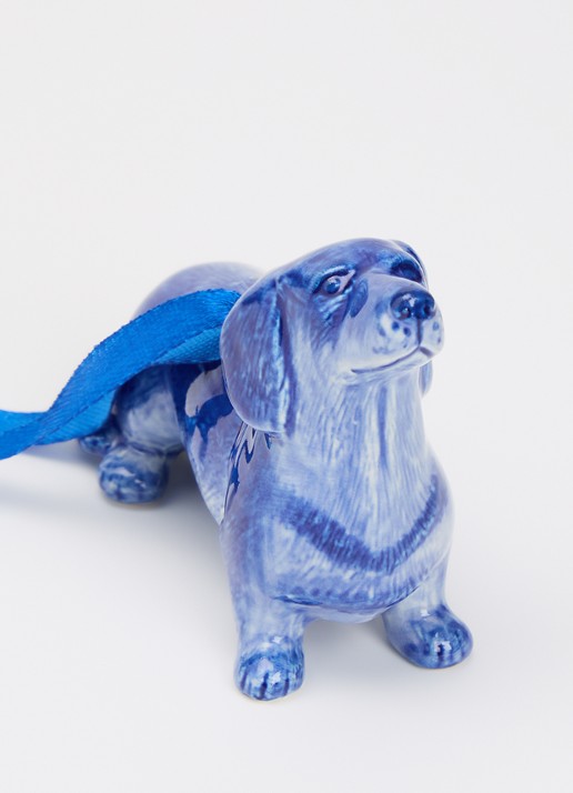 Heinen Delfts Blauw Teckel kersthanger 6 cm - detail 2 blauw