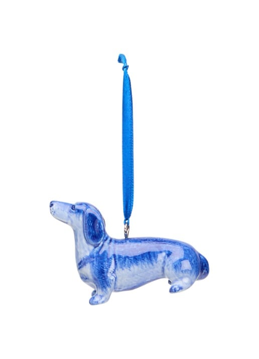 Heinen Delfts Blauw Teckel kersthanger 6 cm
