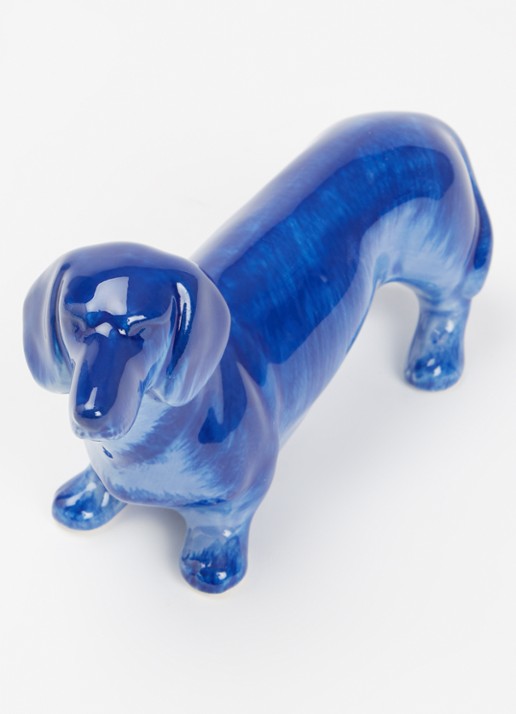 Heinen Delfts Blauw Teckel ornament 9 cm - voorkant 2 blauw