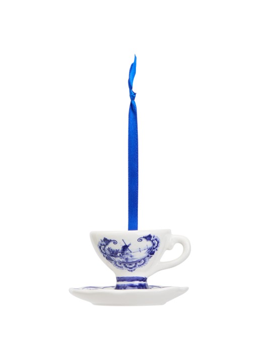Heinen Delfts Blauw Theekopje kersthanger 4,5 cm