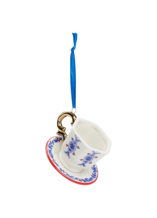 Heinen Delfts Blauw Theekopje kersthanger 9 cm