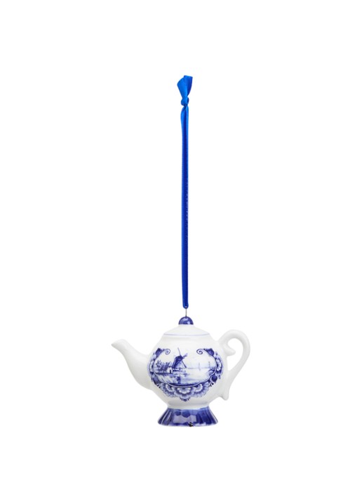 Heinen Delfts Blauw Theepotje kersthanger 7 cm