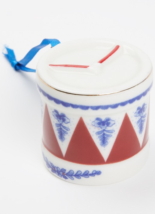 Heinen Delfts Blauw Trommel kersthanger 4,5 cm - detail rood