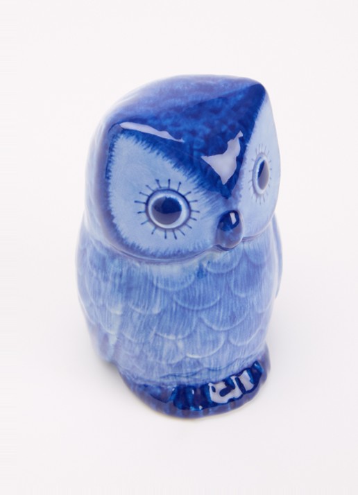 Heinen Delfts Blauw Uil ornament 10 cm - voorkant 2 blauw