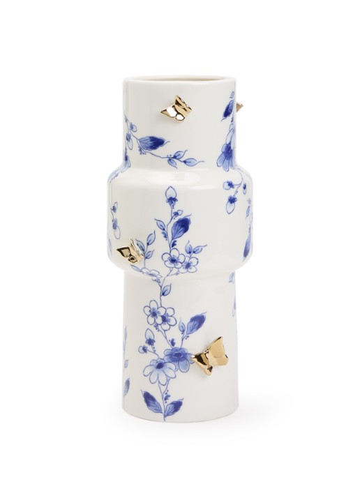 Heinen Delfts Blauw Vlindergoud 3D vaas 25 cm
