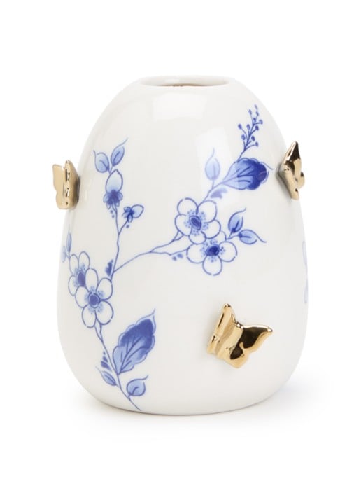 Heinen Delfts Blauw Vlindergoud vaas 11 cm