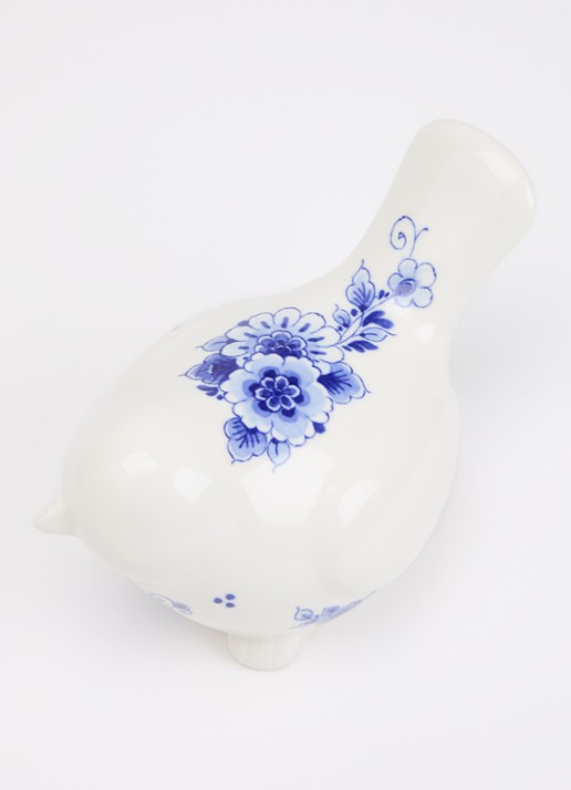 Heinen Delfts Blauw Vogeltje Fladder ornament 14,5 cm - voorkant 2 blauw