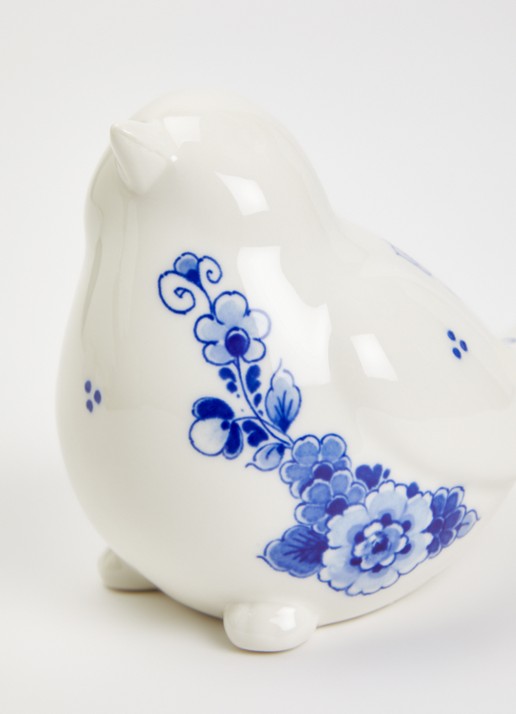Heinen Delfts Blauw Vogeltje Twiet ornament 15,5 cm - voorkant 2 blauw