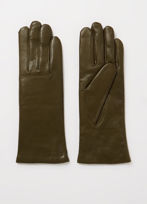 Hestra Elisabeth handschoenen van lamsleer - voorkant mosgroen