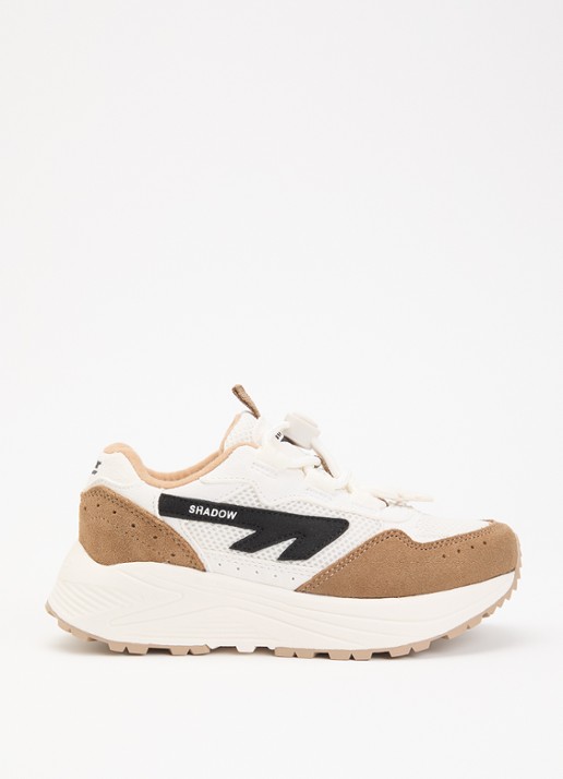 Hi-Tec HTS Kids Shadow Lace sneaker van suède met mesh details - voorkant naturel