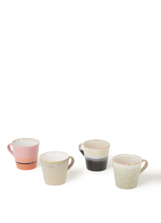 HKliving 70's Americano kopje 26 cl set van 4  - voorkant 3 multicolor