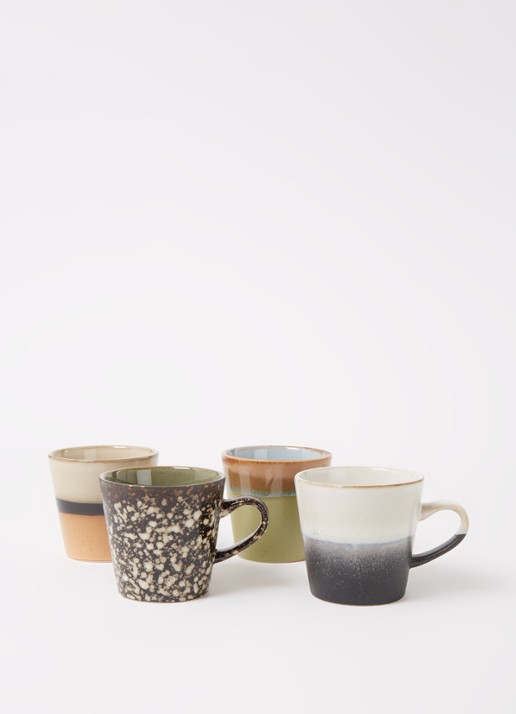 HKliving 70's Americano kopje 26 cl set van 4 - voorkant 4 multicolor