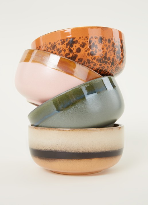 HKliving 70's dessert bowl kom set van 4 - detail 3 multicolor