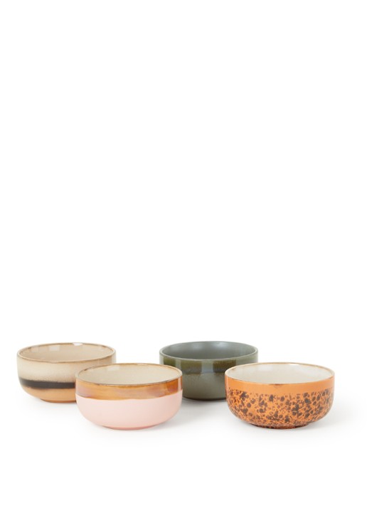 HKliving 70's dessert bowl kom set van 4 - voorkant multicolor