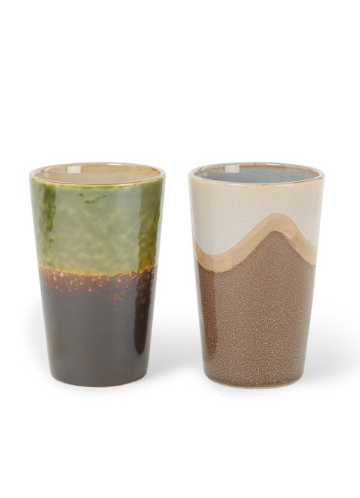 HKliving 70's Fuse theemok 47,5 cl set van 2 - voorkant multicolor