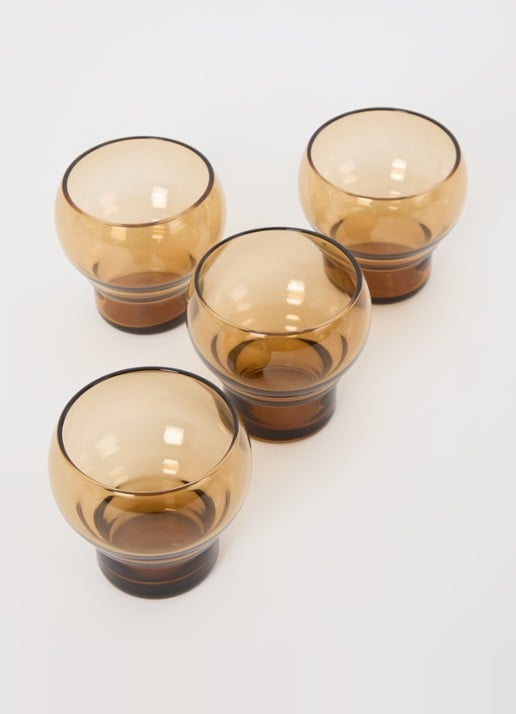 HKliving 70's Glassware cocktailglas 27 cl set van 4 - voorkant 2 roestbruin