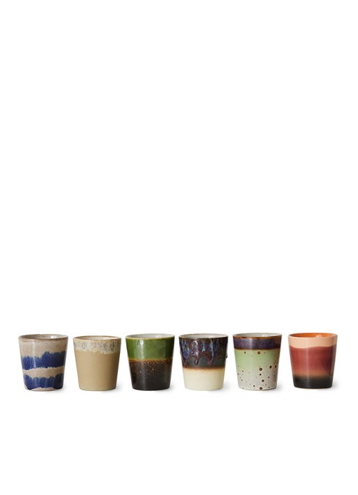 HKliving 70's Grounding koffiekopje 23 cl set van 6 - voorkant 2 multicolor