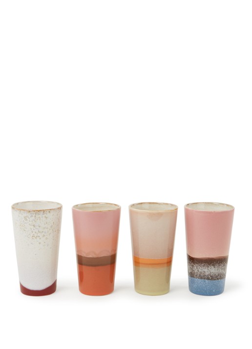 HKliving 70's Latte macchiato kopje 28 cl set van 4 - voorkant roze