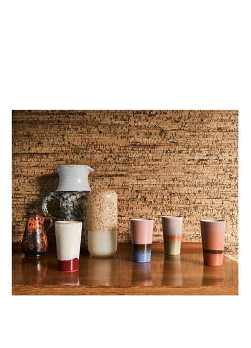 HKliving 70's Latte macchiato kopje 28 cl set van 4 - voorkant 2 roze