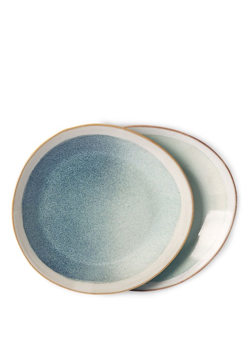 HKliving 70's Mist ontbijtbord 22 cm set van 2 - detail blauwgrijs
