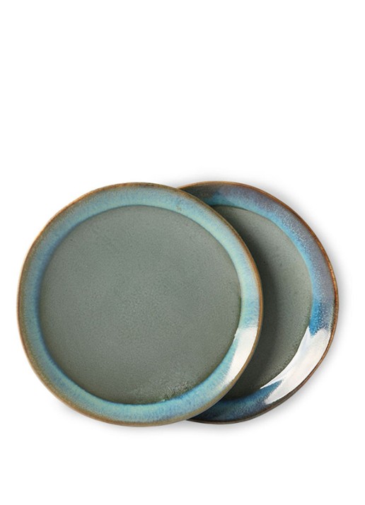 HKliving 70's Moss gebaksbordje 18 cm set van 2 - voorkant groen