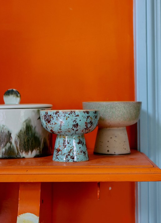 HKliving 70's Patina tapasschaaltje op voet 11 cm - detail 5 blauw